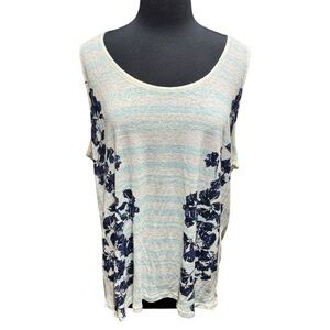 Symple NYC Floral Stripe Sleeveless Knit Tank Top Size 1X Loose Fit